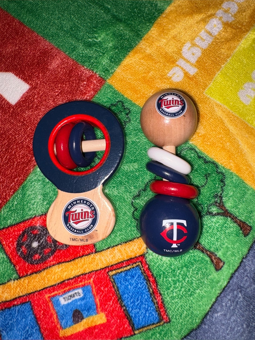 Minnesota Twins Wooden Baby Rattle Set - Navy, Red & White
